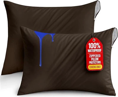 Paquet de 2 protège-oreillers imperméables standard marron (20"x26")