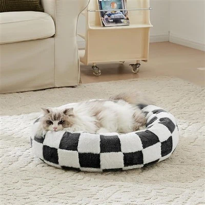 Lit apaisant rond rétro pour animaux de compagnie – OEM disponible
